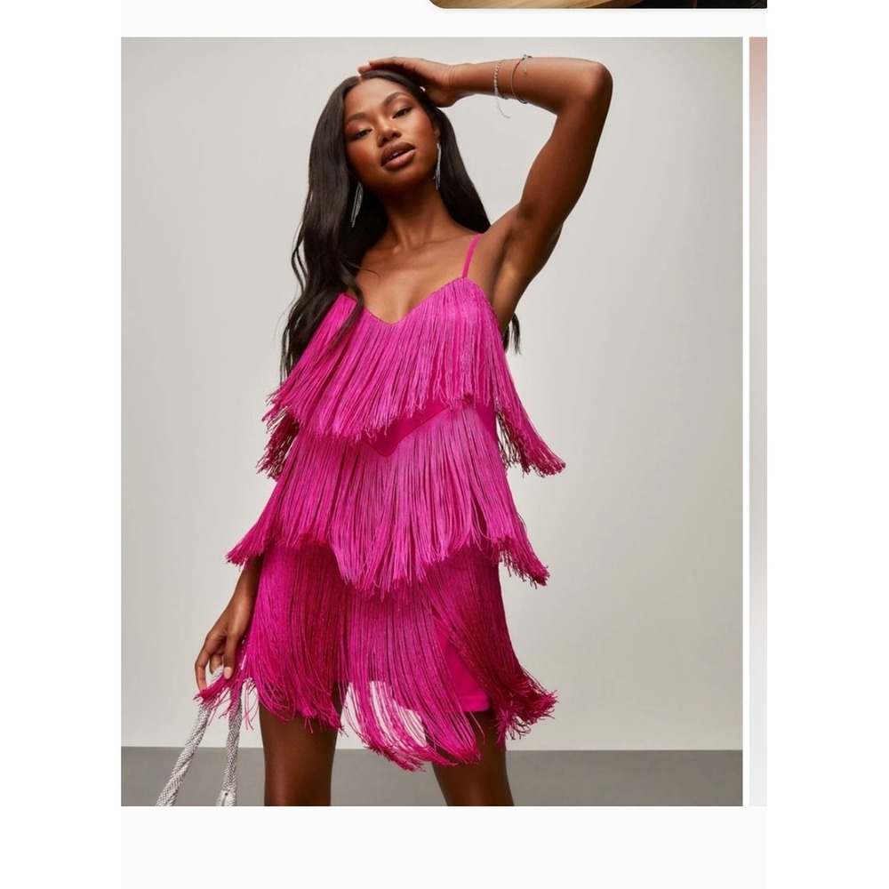 TCEC Pink Fringe Dress szL Sleeveless Party Cocktail Dance Club Prom Homecoming‎